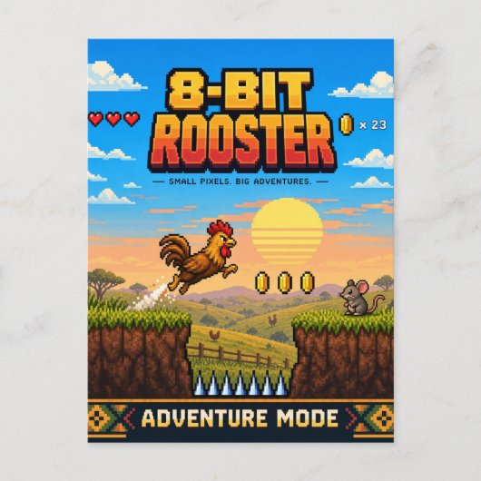 Haan, Retro 8-Bit Pixelkunst Briefkaart (Voorkant)