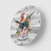 haan rustieke houten kip monogram ronde klok (Hoek)