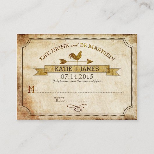  haan rustieke land bruiloft plaats kaarten plaatskaartje (Voorkant)