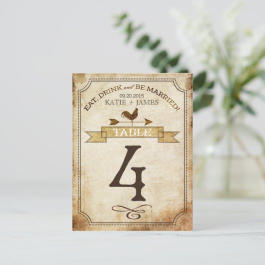  haan rustieke land tafel nummer Kaart (Staand voorkant)