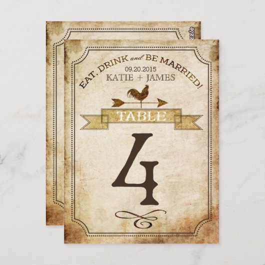  haan rustieke land tafel nummer Kaart (Voorkant / Achterkant)