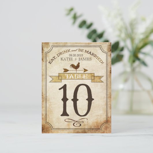  haan rustieke land tafel nummer Kaart (Staand voorkant)