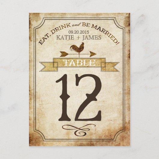  haan rustieke land tafel nummer Kaart (Voorkant)