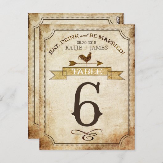  haan rustieke land tafel nummer Kaart (Voorkant / Achterkant)