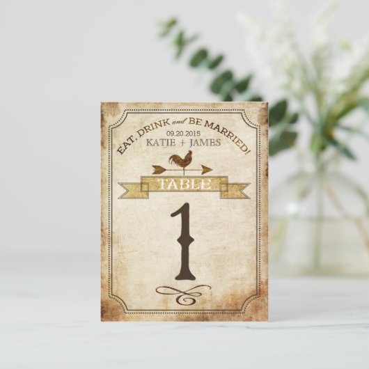  haan rustieke land tafel nummer Kaart (Staand voorkant)