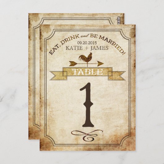 haan rustieke land tafel nummer Kaart (Voorkant / Achterkant)