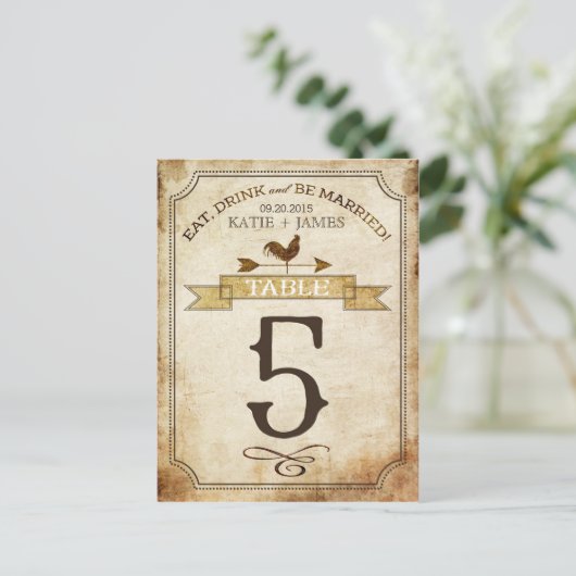  haan rustieke land tafel nummer Kaart (Staand voorkant)