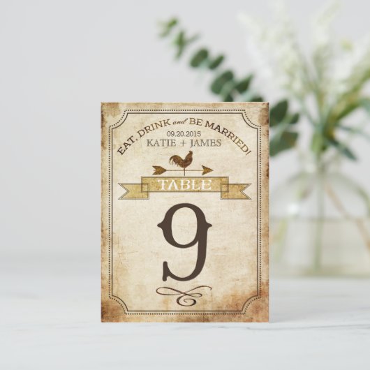  haan rustieke land tafel nummer Kaart (Staand voorkant)