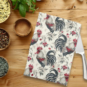 Haan Vintage Kippenpatroon zwart wit Theedoek