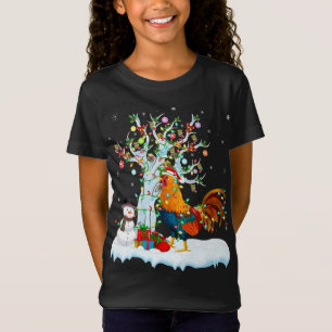 Haan Vogel Xmas Boom Verlichting Santa Hat Haan T-shirt