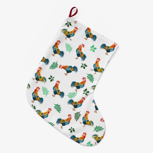 Haan vogels patroon grote kerstsok (Voorkant (Hangend))