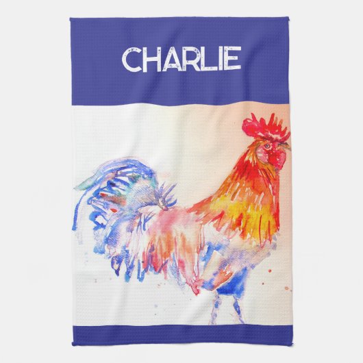 Haan Waterverf Kip Vogel Cockreel Boerderij Theedoek (Verticaal)