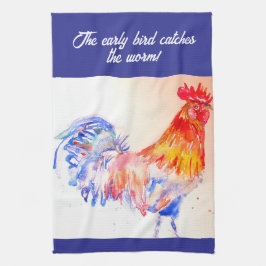 Haan Waterverf Kip Vogel Cockreel Boerderij Theedoek