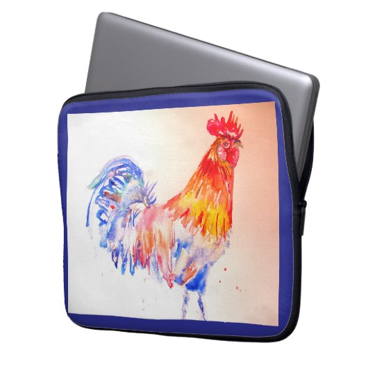 Haan Waterverf Kippenvogel vader Laptop Sleeve (Voorkant Links)