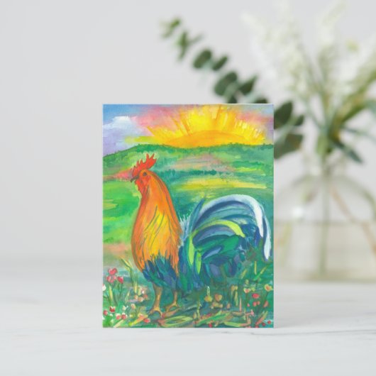 Haan Waterverf schilderij Briefkaart (Staand voorkant)