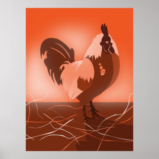 Haan Zonsondergang Oranje Keuken Muur Kunst - Post Poster (Voorkant)