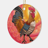 Haan zonsopgang roze keramisch ornament (Links)