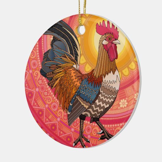 Haan zonsopgang roze keramisch ornament (Links)