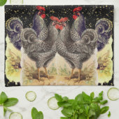 Haan Zwart Goud Sterren Keuken Handdoeken (Gevouwen)