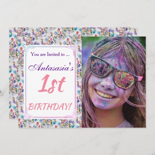 HAAR 1E VERJAARDAG INVITE KAART (Voorkant / Achterkant)