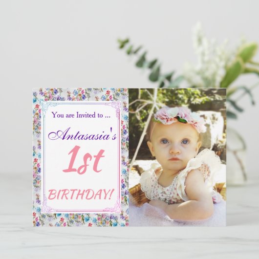 HAAR 1E VERJAARDAGSUITNODIGING KAART (Staand voorkant)