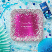 Haar 21ste verjaardag warme roze en zilverglitter papieren bordje (Feest)