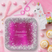 Haar 21ste verjaardag warme roze en zilverglitter papieren bordje (Feest)
