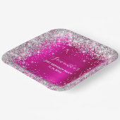 Haar 21ste verjaardag warme roze en zilverglitter papieren bordje (Gebogen)