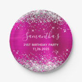 Haar 21ste verjaardag warme roze en zilverglitter papieren bordje (Voorkant)