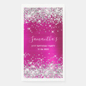 Haar 21ste verjaardag warme roze en zilverglitter servet (Voorkant)