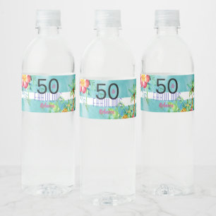 Haar 50 & Fabulous Tropische Bloemen 50ste Verjaar Waterfles Etiket