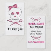 Haar Accessoire schedel en schaar Kroesbeenderen Afsprakenkaartje (Voorkant / Achterkant)