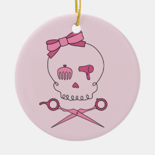 Haar Accessoire schedel en schaar Kroesbeenderen ( Keramisch Ornament