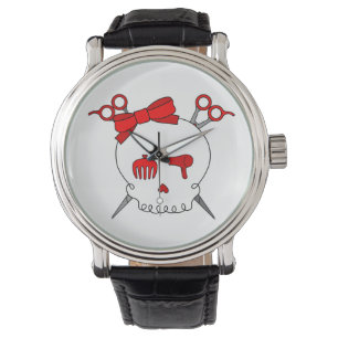 Haar accessoire schedel (schaar Crossbones Rood) Horloge