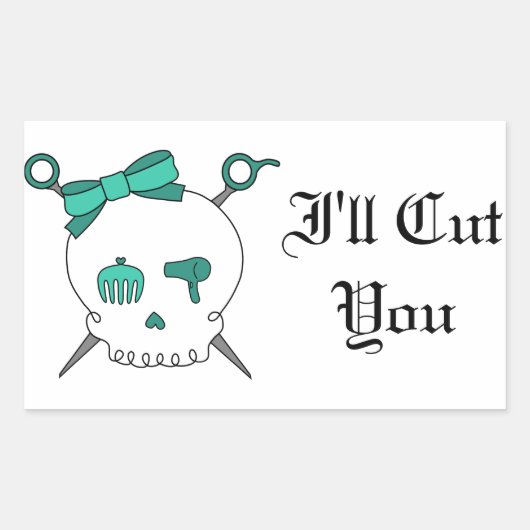 Haar Accessoire Schedel & Schaar (Turquoise) Rechthoekige Sticker (Voorkant)