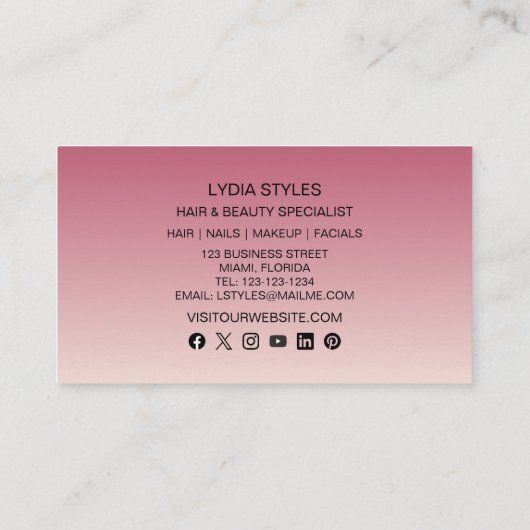 Haar Beauty Salon Professionele Moderne Foto Visitekaartje (Achterkant)