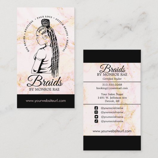 Haar Braider, Braids, Braiding Stylist, Hair Salon Visitekaartje (Voorkant / Achterkant)