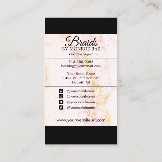 Haar Braider, Braids, Braiding Stylist, Hair Salon Visitekaartje (Achterkant)