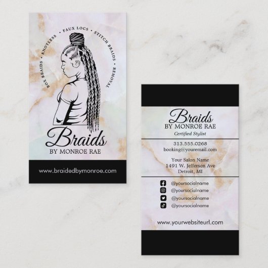 Haar Braider, Braids, Braiding Stylist, Hair Salon Visitekaartje (Voorkant / Achterkant)