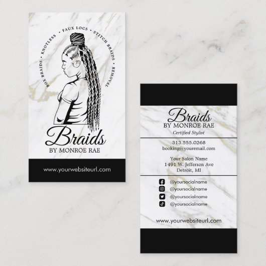 Haar Braider, Braids, Braiding Stylist, Hair Salon Visitekaartje (Voorkant / Achterkant)