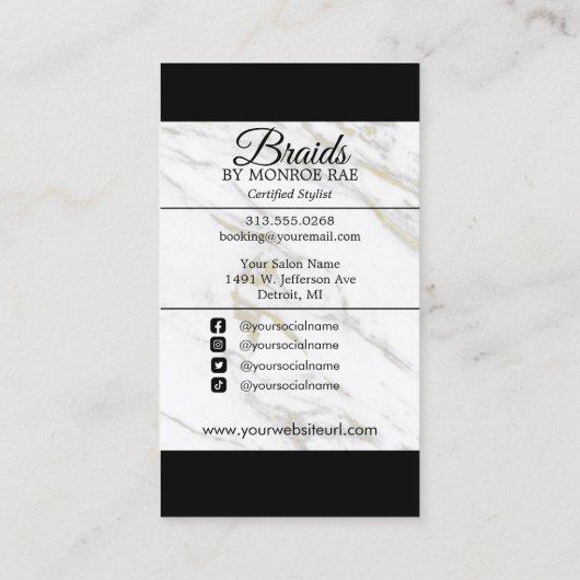 Haar Braider, Braids, Braiding Stylist, Hair Salon Visitekaartje (Achterkant)