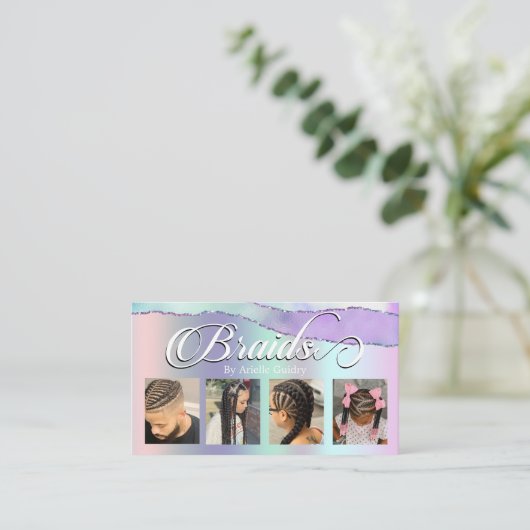 Haar Braiding Braid Salon Pastel Iridescent Paars Visitekaartje (Staand voorkant)