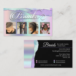 Haar Braiding Braid Salon Pastel Iridescent Paars Visitekaartje