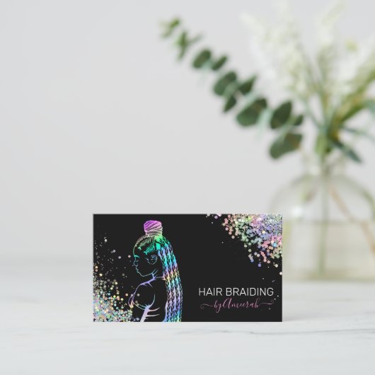 Haar Braiding Stylist Braid Salon Holographic Bus Visitekaartje (Staand voorkant)