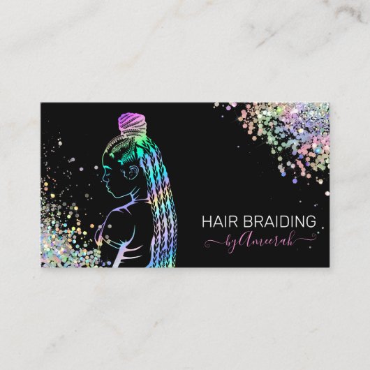 Haar Braiding Stylist Braid Salon Holographic Bus Visitekaartje (Voorkant)