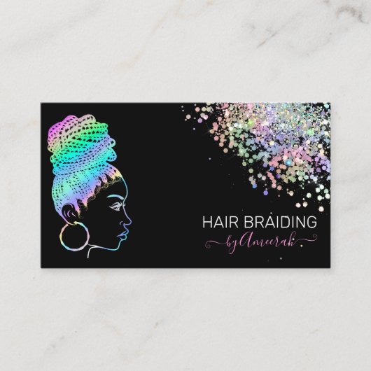 Haar Braiding Stylist Braid Salon Holographic Bus Visitekaartje (Voorkant)