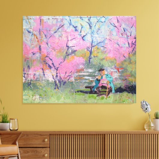 Haar brief lezen Redbuds / Kunstenaar Larry Lerew Canvas Afdruk (Insitu (Woonkamer))