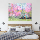 Haar brief lezen Redbuds / Kunstenaar Larry Lerew Canvas Afdruk (Insitu (Slaapkamer))