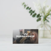 Haar Clipper Foto met snor Logo Barbershop Visitekaartje (Staand voorkant)