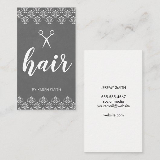 Haar Damast (grijs) Visitekaartje (Voorkant / Achterkant)